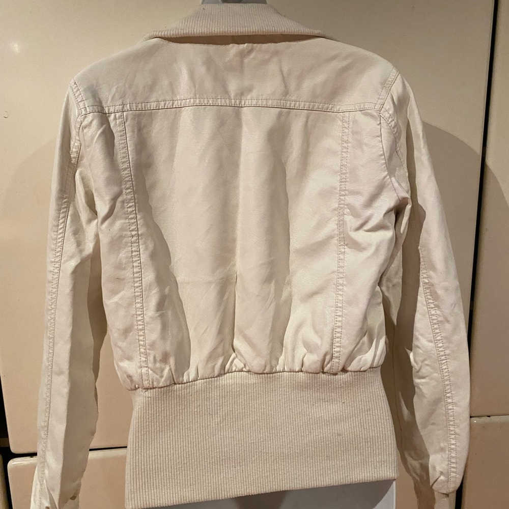 Moto gear white faux leather jacket, size L